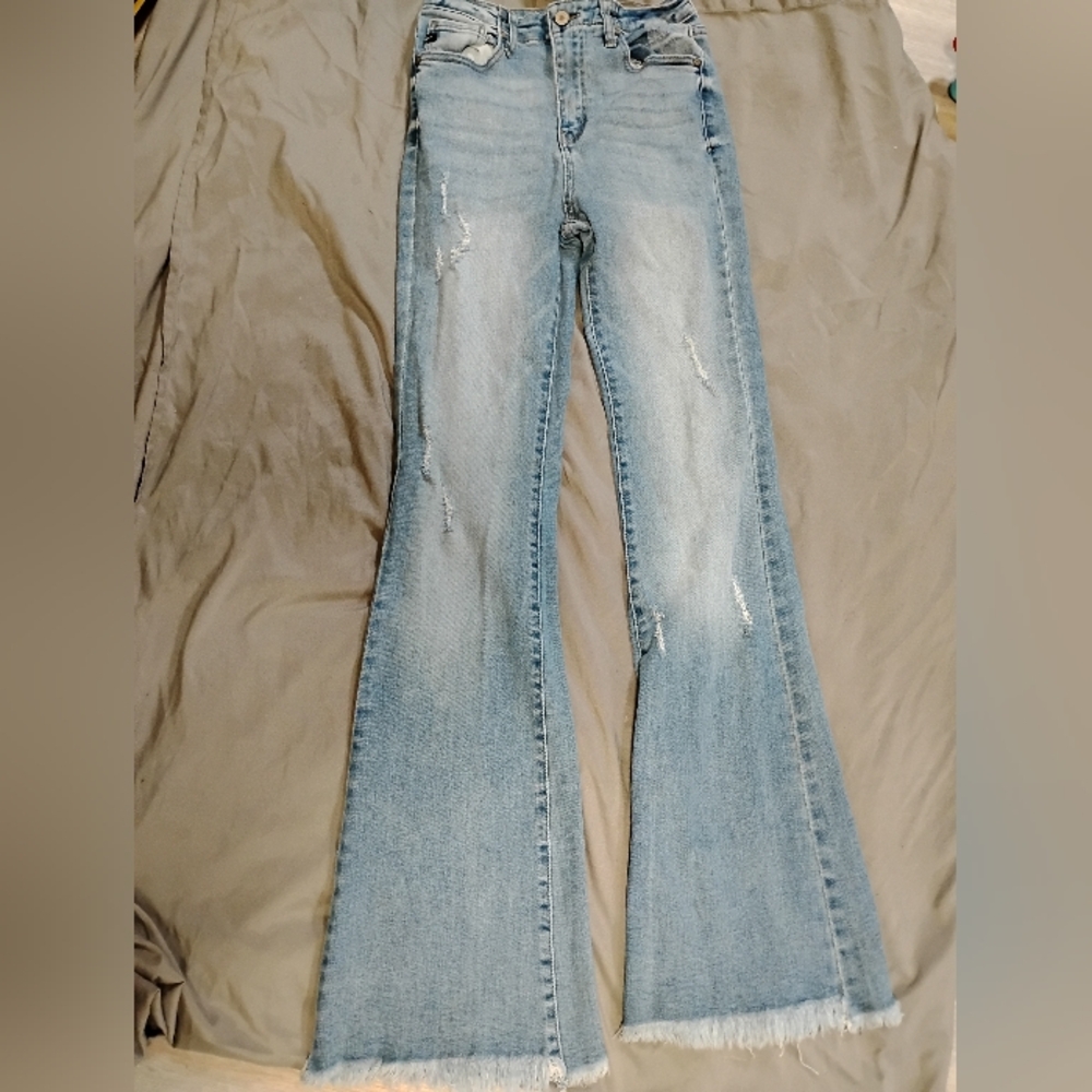 KanCan Distressed Light Blue Flare Jeans - Picture 1 of 13